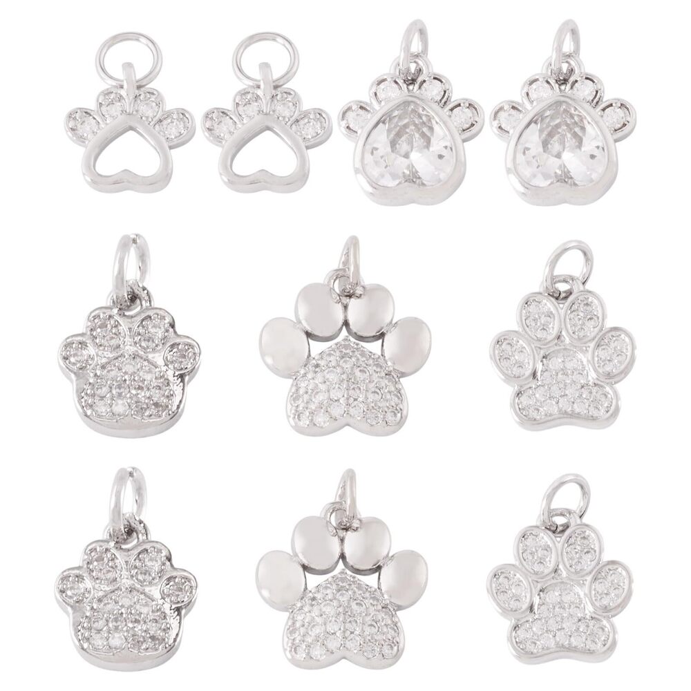 6547 10Pcs Cubic Zirconia Dog Paw Charms Small Paw Print Animal Charms